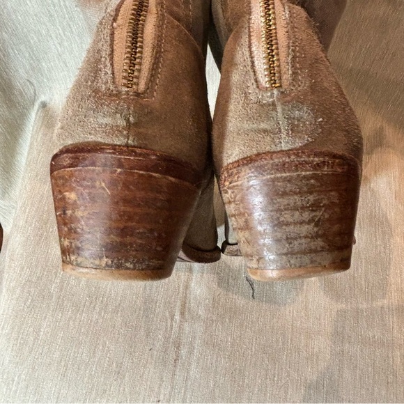 ZADIG & VOLTAIRE Sz 38 Fabric Canvas Suede Stacked Heel Zip Up Ankle Booties - Picture 10 of 14